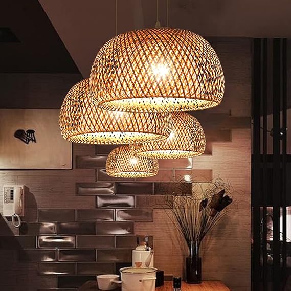 Rattan Pendant Lights, Wicker Pendant Lighting Bird's Nest Shape Lamp Shade with Adjustable Cord Natural Bamboo Woven Chandelier Living Room Ceiling Hanging Light Fixtures for Dining Room Bar Cafe - Image 4