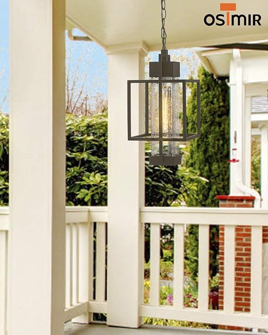 Outdoor Pendant Light, 16" 1-Light Large Hanging Porch Light Fixtures, Modern Black Outside Chandelier Lantern Lighting with Bubble Glass for Porch Gazebo Entryway#BLACK#WHITE - Image 4
