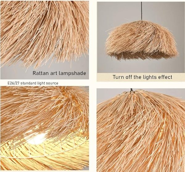 Rattan Pendant Light, Retro Restaurant Decorative Chandelier, Wabi-sabi Style Wicker Lampshade, Rustic Island Dining Ceiling Lamp, Tea Room Study Ceiling Lighting Fixtures, for Dining Table - Image 2