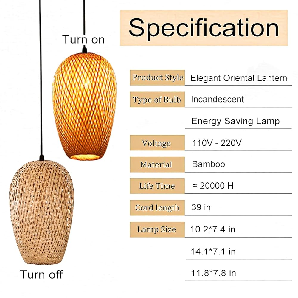 Bamboo Pendant Light Double Layer Lampshade Bamboo Woven Hollow Ceiling Light Chandelier Ceiling Light for Bar, Coffee, Dining Room, Hotel, Style 3 - Image 2