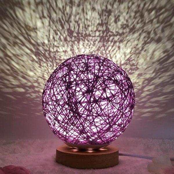 NEST TABLE LAMP, Rattan Ball Lamp LED Table Bedside Light USB Powered Creative Birthday Gift Bedroom Home Bookroom Decor (Purple, Dia-15cm Dimmable) - Image 6