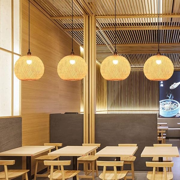 Bamboo Pendant Light Hand-Woven Ball Circular Ceiling Chandelier Retro Chinese Simple Globe Rattan Art Hanging Lamp E27 for The Restaurant Bar,... - Image 3