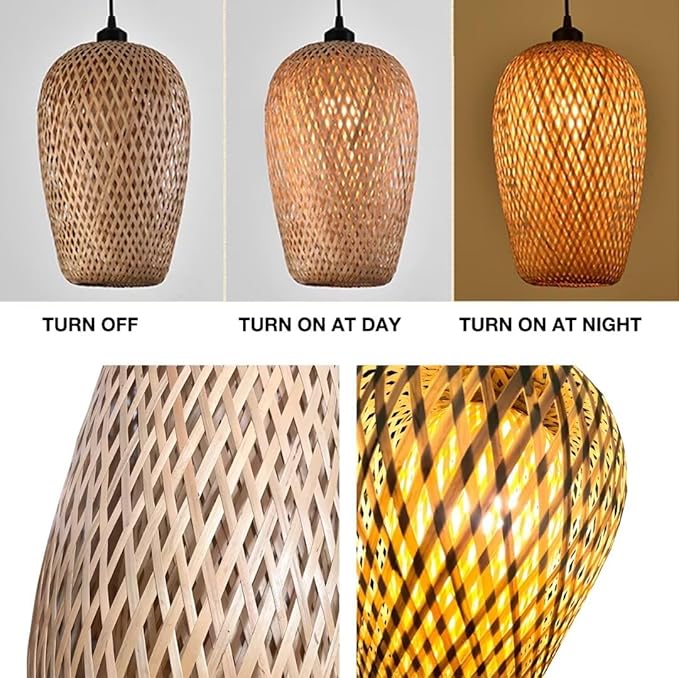 Bamboo Pendant Light Double Layer Lampshade Bamboo Woven Hollow Ceiling Light Chandelier Ceiling Light for Bar, Coffee, Dining Room, Hotel, Style 3 - Image 3