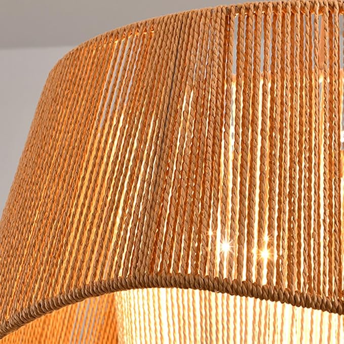 Pendant Light Rustic Woven Hemp Rope Cage Basket Coastal Light Fixture, Farmhouse Hanging Lighting for Dining Table Kitchen Island Bedroom - Image 2
