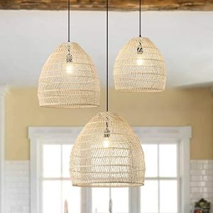 Modern Handwoven Rattan Basket Pendant Light Rural Ceiling Light Fixture With Adjustable Cord Dining Room Hallway Bar Living Room
