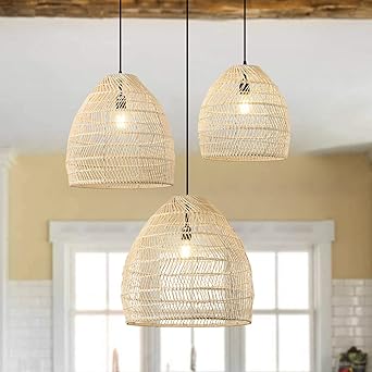 Modern Handwoven Rattan Basket Pendant Light Rural Ceiling Light Fixture With Adjustable Cord Dining Room Hallway Bar Living Room