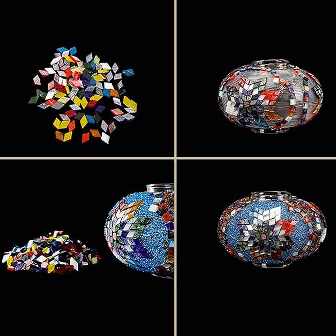 Turkish Teapot Table Lamp Moroccan Bohemia Retro Decorative Night Light Tiffany Style Handmade Mosaic Glass Desk Lights for Bedroom Living Room Gift Lights, 110-240V,B - Image 4