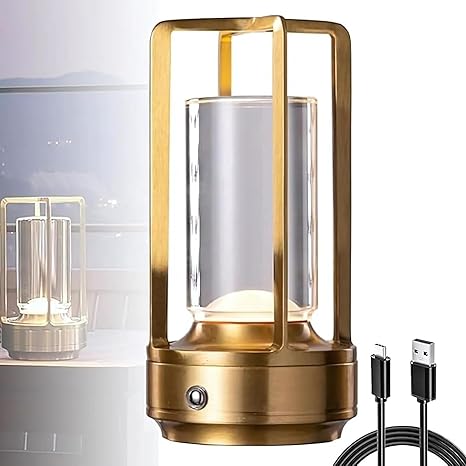 Table Lamp for Outdoor Indoor, Rechargeable LED Crystal Lantern Lamp, 3 Color Stepless Dimming Touch, Battery Powered Table Light for Bedroom Restaurant(Metal Touch LAMP) - Image 4
