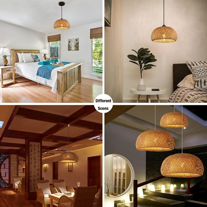 Rattan Pendant Lights, Wicker Pendant Lighting Bird's Nest Shape Lamp Shade with Adjustable Cord Natural Bamboo Woven Chandelier Living Room Ceiling Hanging Light Fixtures for Dining Room Bar Cafe - Image 3