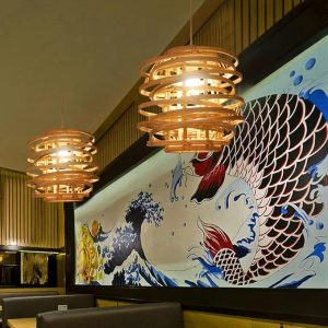 Spiral Bamboo Woven Light Fixture Pendant Lamp1Lights Creative Woven Bamboo Strips Chandelier for Restaurant,Kitchen Island,Dining Living Room