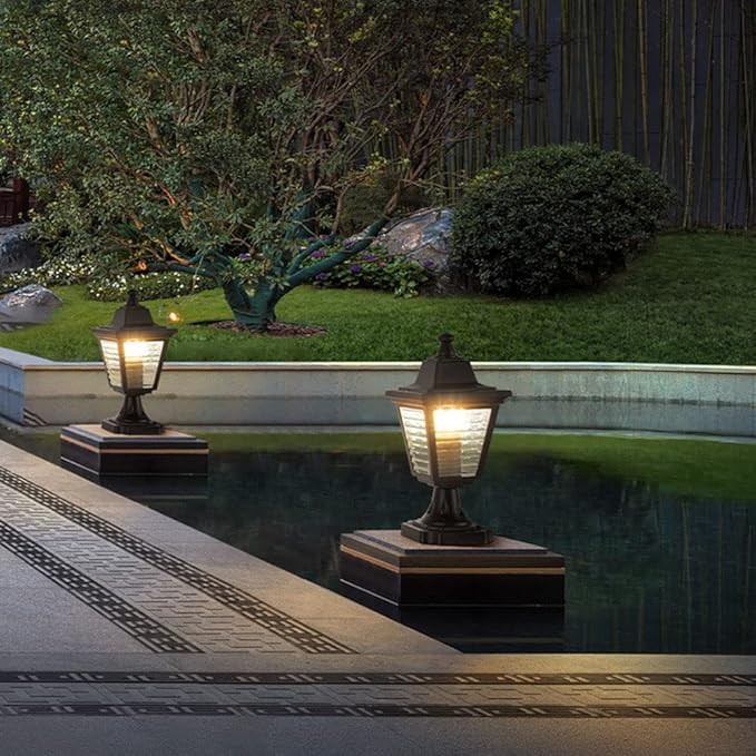 Outdoor Post Light Traditional Waterproof Column Headlight Waterproof Post Lamps Exterior Lamp Post Lantern Head for Garden, Patio, Pathway - Image 2
