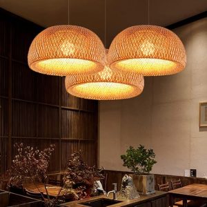 Rattan Pendant Lights, Wicker Pendant Lighting Bird's Nest Shape Lamp Shade with Adjustable Cord Natural Bamboo Woven Chandelier Living Room Ceiling Hanging Light Fixtures for Dining Room Bar Cafe