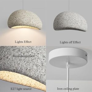 Japanese Dome Art Hanging Lamp,Wabi-Sabi Resin Pendant Lamp#FOAM#WHITE#YELLOW#LIGHT STONE#DARK STONE