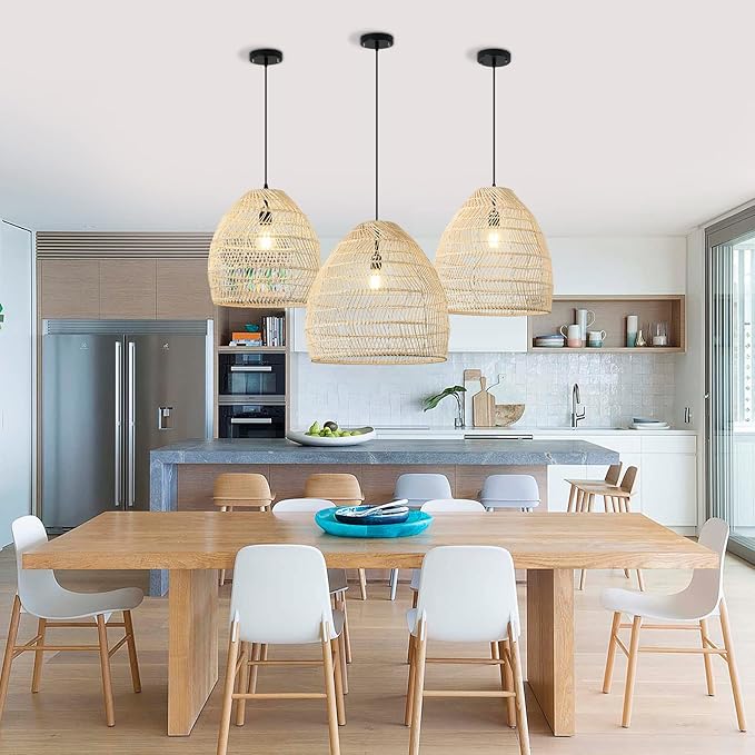 Modern Handwoven Rattan Basket Pendant Light Rural Ceiling Light Fixture With Adjustable Cord Dining Room Hallway Bar Living Room - Image 3