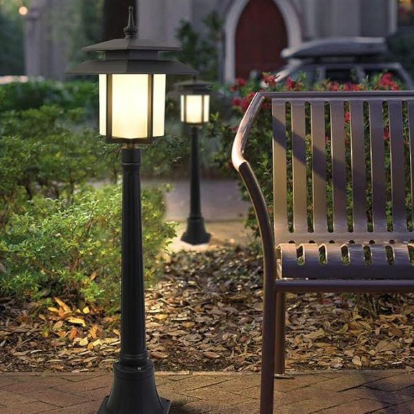 IP65 Waterproof Lawn Lights Villa Garden Outdoor Yard Lamps Outside Driveway Walkway Floor Mount Lighting Fixture Landscape Pathway External Night Security Lamp Black#1M - Image 5