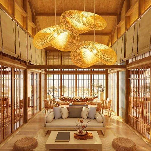 Bamboo Pendant Lighting Fixtures, Art Bird Nest Lamp Shade Ceiling Hanging Light with Adjustable Cord for Living Room Dining Room Bar Café , Farmhouse Modern Vintage - Image 2