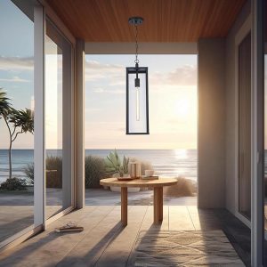 Imports 40758 BK Transitional One Light Hanging Lantern from Oxford Collection in Black Finish, 40CM