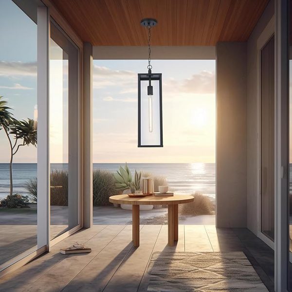 Imports 40758 BK Transitional One Light Hanging Lantern from Oxford Collection in Black Finish, 40CM