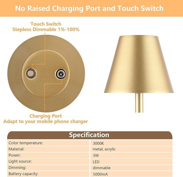 LED Table Lamp, Rechargeable Desk Lamp, Wireless Small Night Light - Image 5