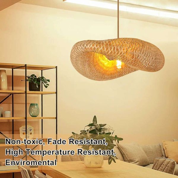 Bamboo Pendant Lighting Fixtures, Art Bird Nest Lamp Shade Ceiling Hanging Light with Adjustable Cord for Living Room Dining Room Bar Café , Farmhouse Modern Vintage - Image 3