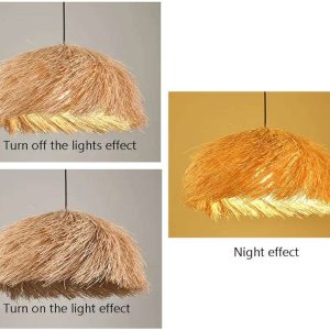 Rattan Pendant Light, Retro Restaurant Decorative Chandelier, Wabi-sabi Style Wicker Lampshade, Rustic Island Dining Ceiling Lamp, Tea Room Study Ceiling Lighting Fixtures, for Dining Table