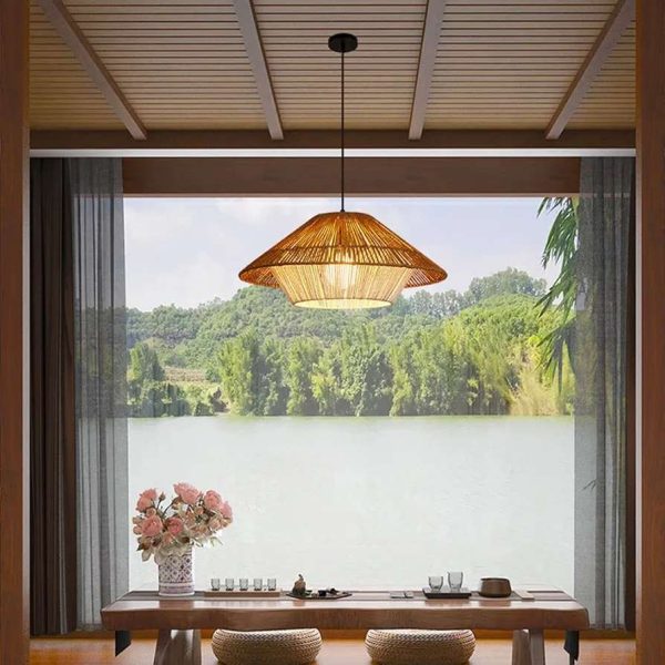 Wabi Sabi Pendant Lights, Rattan Lampshades, Japandi Ceiling Lamp - Image 3