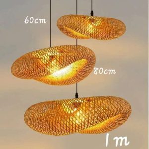 Bamboo Pendant Lighting Fixtures, Art Bird Nest Lamp Shade Ceiling Hanging Light with Adjustable Cord for Living Room Dining Room Bar Café , Farmhouse Modern Vintage