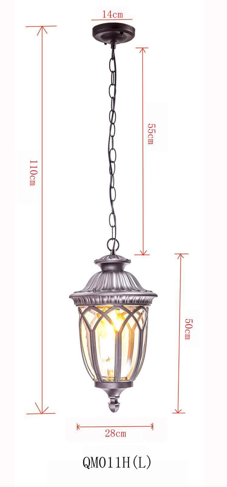 Hanging Lights,E27 Outdoor Chandelier Black European Style Pendant Lighting with Glass Shades,Porch Gazebo Barn Light Fixture Perfect for Indoor Dining Room,Pathway Decor#D28CM*H50CM#110CM LONG