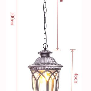 Hanging Lights,E27 Outdoor Chandelier Black European Style Pendant Lighting with Glass Shades,Porch Gazebo Barn Light Fixture Perfect for Indoor Dining Room,Pathway Decor#D23CM*45CM#LONG 100CM CHAIN