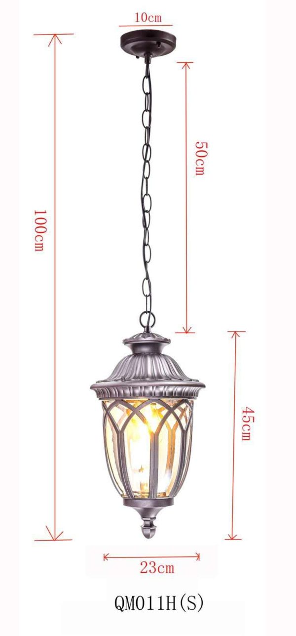 Hanging Lights,E27 Outdoor Chandelier Black European Style Pendant Lighting with Glass Shades,Porch Gazebo Barn Light Fixture Perfect for Indoor Dining Room,Pathway Decor#D23CM*45CM#LONG 100CM CHAIN