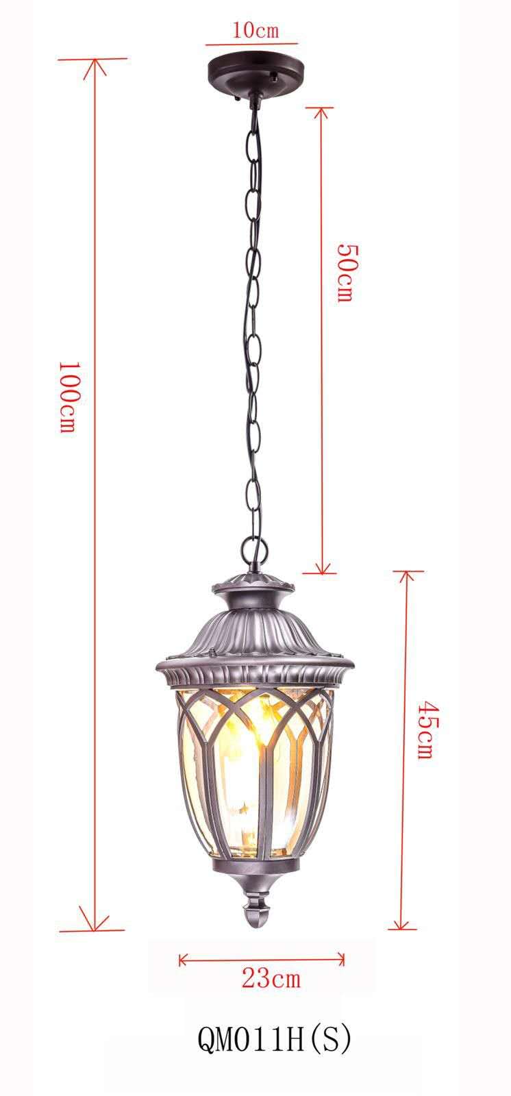 Hanging Lights,E27 Outdoor Chandelier Black European Style Pendant Lighting with Glass Shades,Porch Gazebo Barn Light Fixture Perfect for Indoor Dining Room,Pathway Decor#D23CM*45CM#LONG 100CM CHAIN
