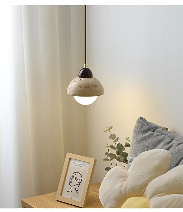 Japandi Designer Textured Marble Pendant Light - Image 2