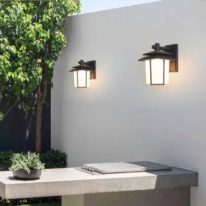 Quality wall lamps Modern Outdoor Lantern Wall Light Black Matte Weatherproof Wrought Iron Fixture Wall Sconce with Frosted Glass Shade Wall Lamp