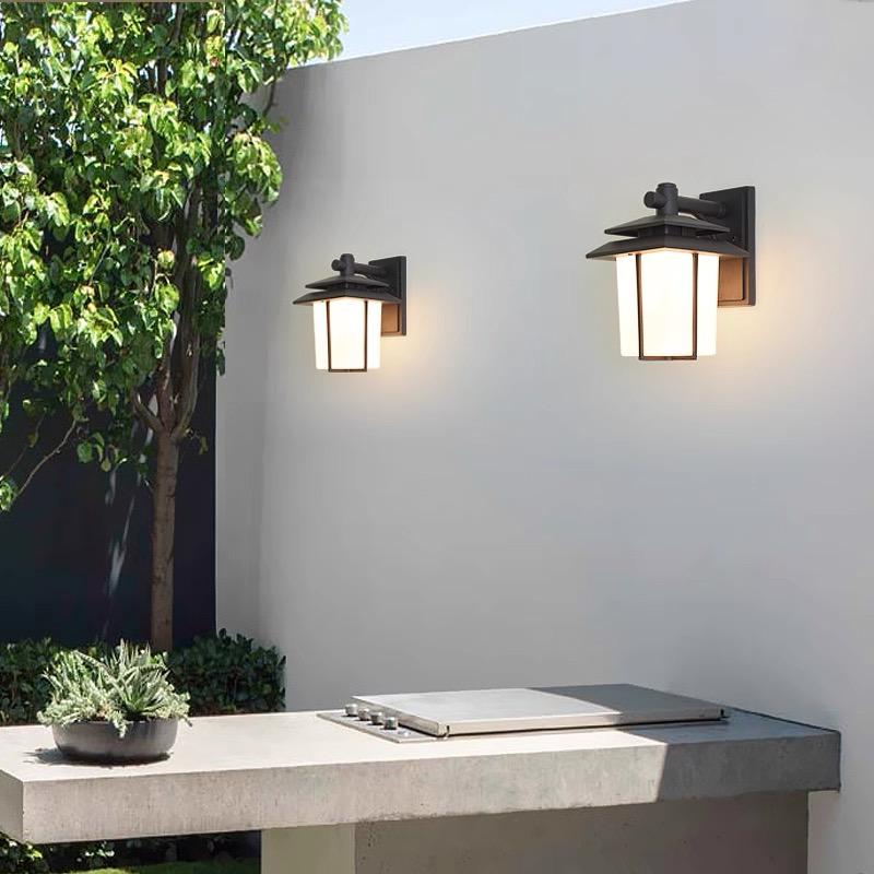 Quality wall lamps Modern Outdoor Lantern Wall Light Black Matte Weatherproof Wrought Iron Fixture Wall Sconce with Frosted Glass Shade Wall Lamp