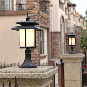 Outdoor Column Lights, European Style Pillar Lights Fixture Aluminum Exterior Cap Light Waterproof Glass Post Lights Modern Square Pillar Lamp For House Garden Backyard
