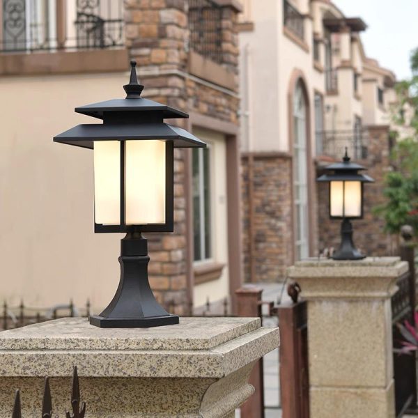 Outdoor Column Lights, European Style Pillar Lights Fixture Aluminum Exterior Cap Light Waterproof Glass Post Lights Modern Square Pillar Lamp For House Garden Backyard