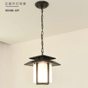 Japanese Style White E27 Glass Lantern Chandelier Outdoor Aisle Villa Park Waterproof Hanging Pendant Lamp Suspended Mounted Garden Corridor Gallery Pavilion Lightin