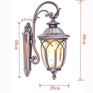 European Style Aluminum Waterproof Outdoor Wall Lamp Traditional Classical Villa Door Aisle Outer Wall Glass Wall Light Retro Garden Lighting Fixtures Sconce Durable (Color : Black,BG) Fashionable#LARGE