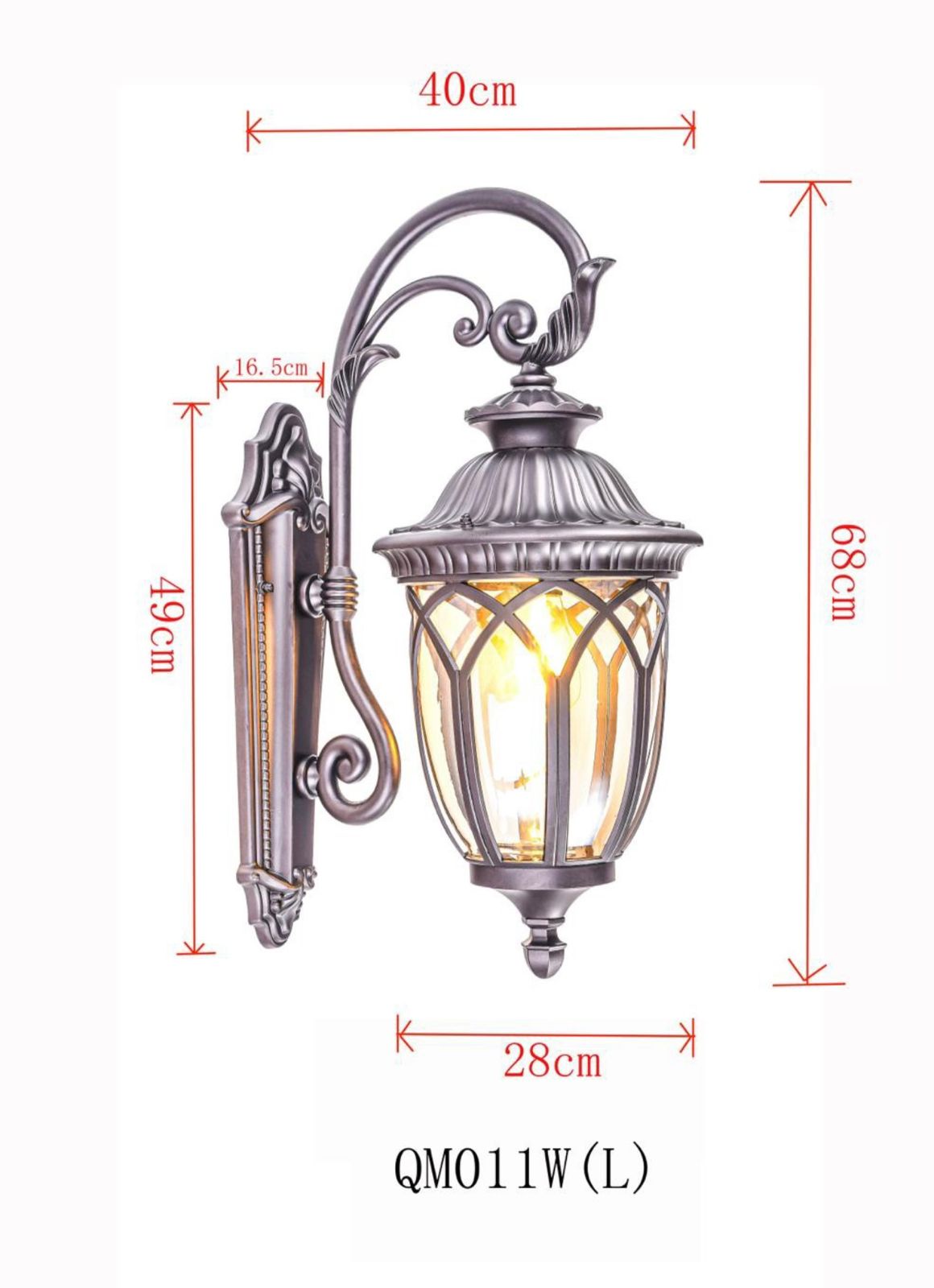European Style Aluminum Waterproof Outdoor Wall Lamp Traditional Classical Villa Door Aisle Outer Wall Glass Wall Light Retro Garden Lighting Fixtures Sconce Durable (Color : Black,BG) Fashionable#LARGE