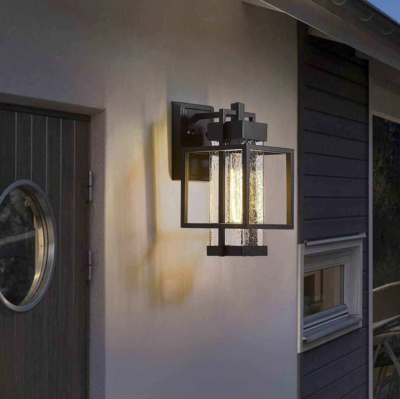 Dusk to Dawn Outdoor Wall Sconce White Exterior Wall Sconce Rust-Resistant Porch Light with Seeded Glass Modern Wall Sconce for Garage Front Door#WH#BLACK - Image 5