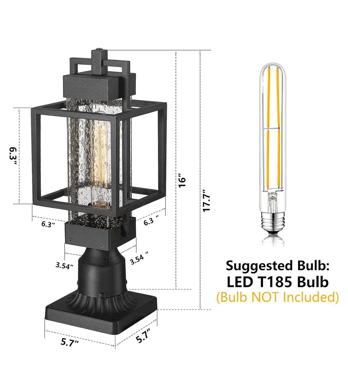 Dusk to Dawn Outdoor Post Light Fixtures,Outdoor Post Lantern with 3-Inch Pier Mount Base,Waterproof Die Cast Aluminum,Lamp Posts Outdoor Lighting for Garage Yard Garden Driveway Home Lawn Walkway - Image 3