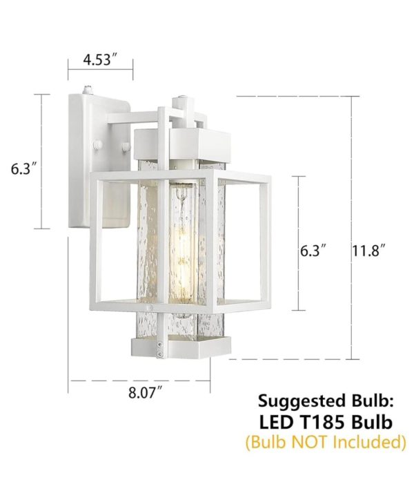 Dusk to Dawn Outdoor Wall Sconce White Exterior Wall Sconce Rust-Resistant Porch Light with Seeded Glass Modern Wall Sconce for Garage Front Door#WH#BLACK - Image 3