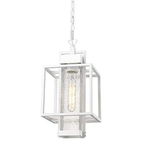 Outdoor Pendant Light, 16" 1-Light Large Hanging Porch Light Fixtures, Modern Black Outside Chandelier Lantern Lighting with Bubble Glass for Porch Gazebo Entryway#BLACK#WHITE