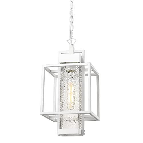 Outdoor Pendant Light, 16" 1-Light Large Hanging Porch Light Fixtures, Modern Black Outside Chandelier Lantern Lighting with Bubble Glass for Porch Gazebo Entryway#BLACK#WHITE