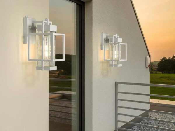 Dusk to Dawn Outdoor Wall Sconce White Exterior Wall Sconce Rust-Resistant Porch Light with Seeded Glass Modern Wall Sconce for Garage Front Door#WH#BLACK