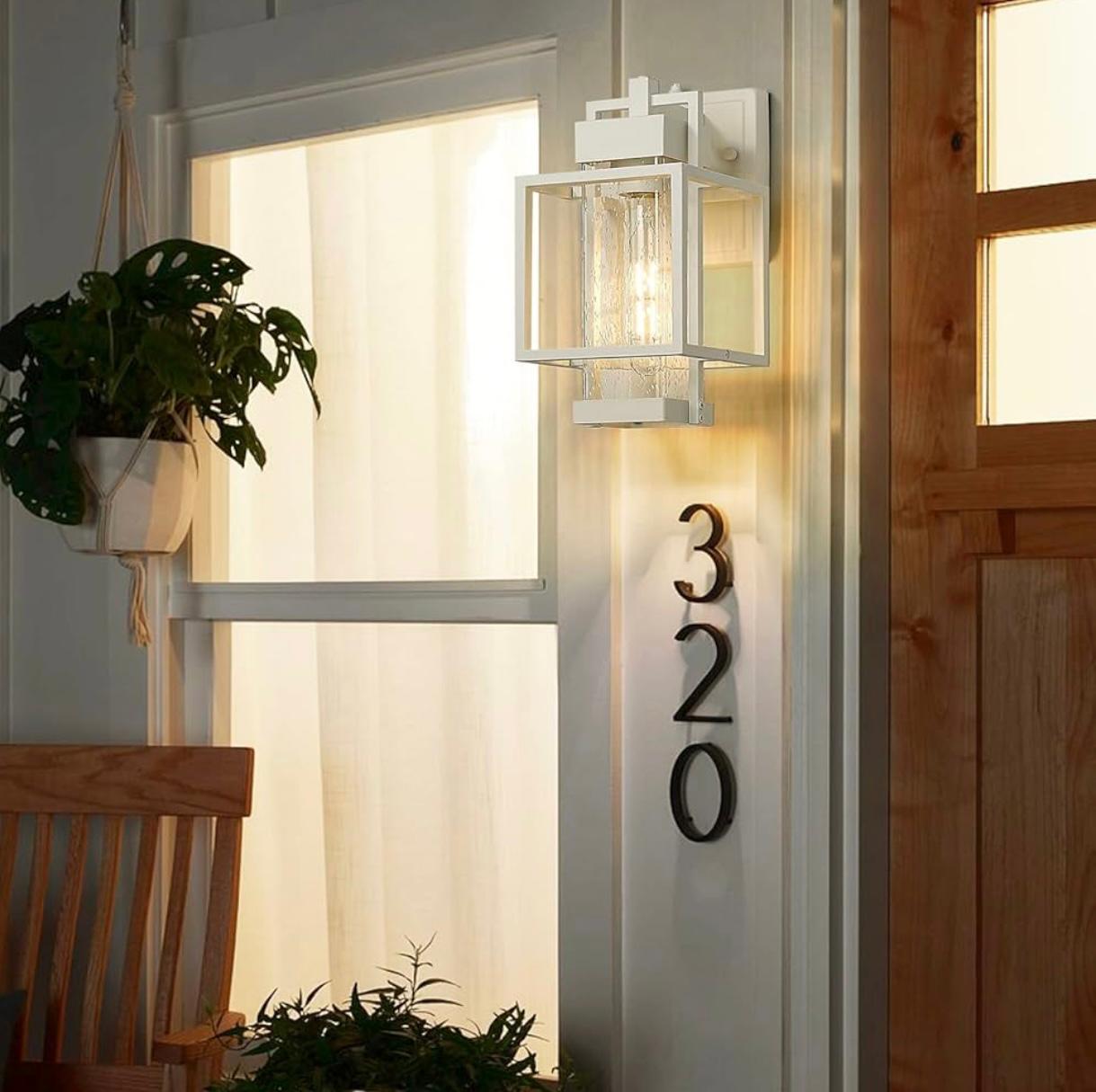 Dusk to Dawn Outdoor Wall Sconce White Exterior Wall Sconce Rust-Resistant Porch Light with Seeded Glass Modern Wall Sconce for Garage Front Door#WH#BLACK - Image 2