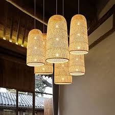 Bamboo Woven Pendant Lamp Chinese Creative Wicker Rattan Hanging Chandelier Rattan Art Retro Home Lighting Wicker Chandelier Hand Knitted Bamboo Pendant Lights for Tea Room, Study Room, Homestay YANZ