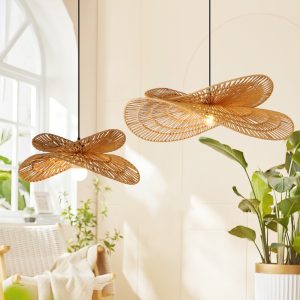 Rattan Hemp Rope Handmade Chandelier for Living Dining Room Tea Bedroom Study Pendant Light Indoor Home Decor LED Lamp