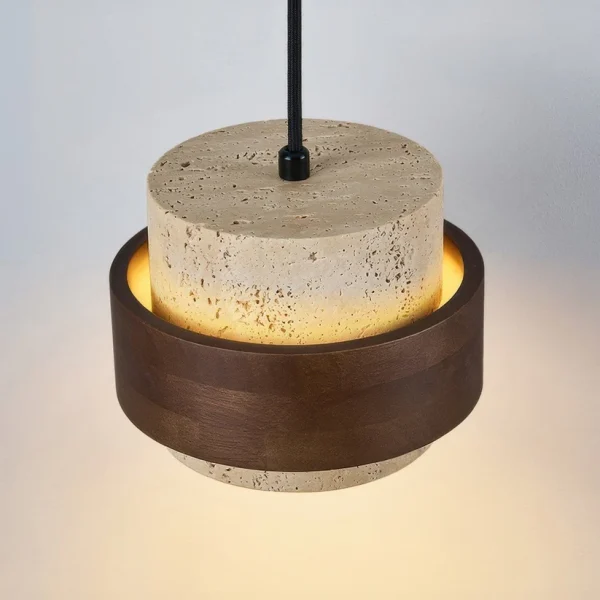 Led Pendant Lamp Bedroom Beside Chandelier Small Stone Light Wood Walnut Color Hanging Lighting Fixture Retro Bar Restaurant - Image 4