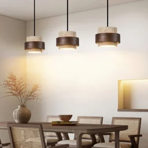 Led Pendant Lamp Bedroom Beside Chandelier Small Stone Light Wood Walnut Color Hanging Lighting Fixture Retro Bar Restaurant